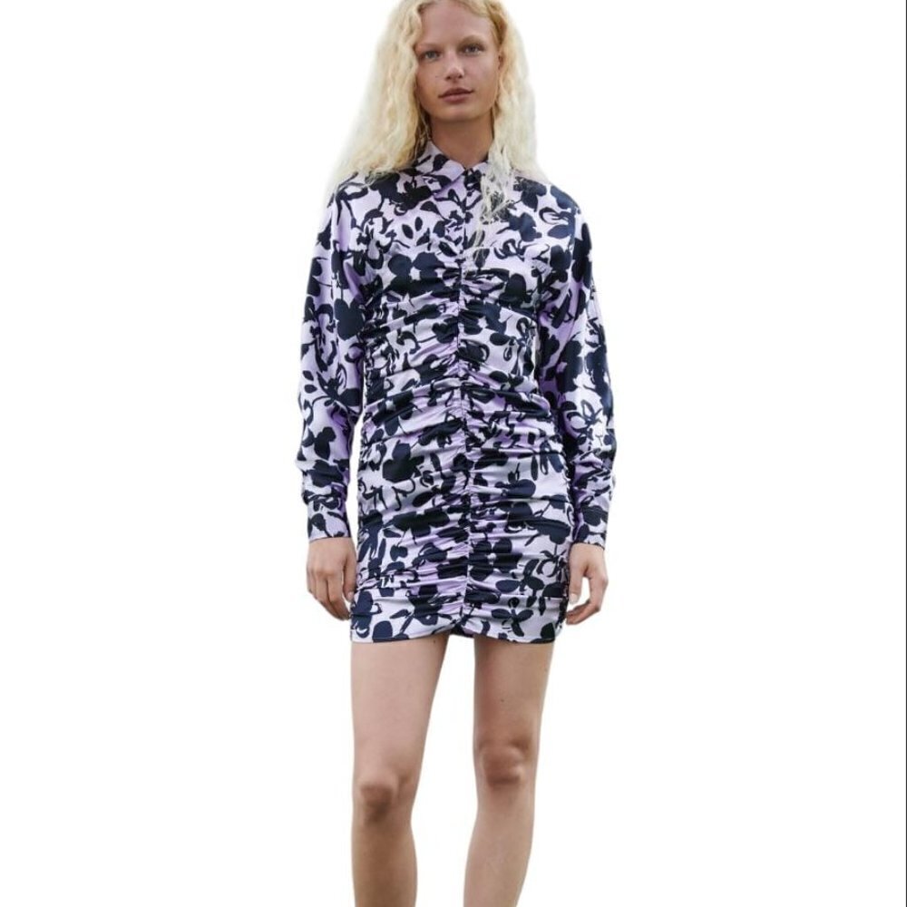 ZARA SATIN DRESS PURPLE/BLACK SIZE L 2183/263/800